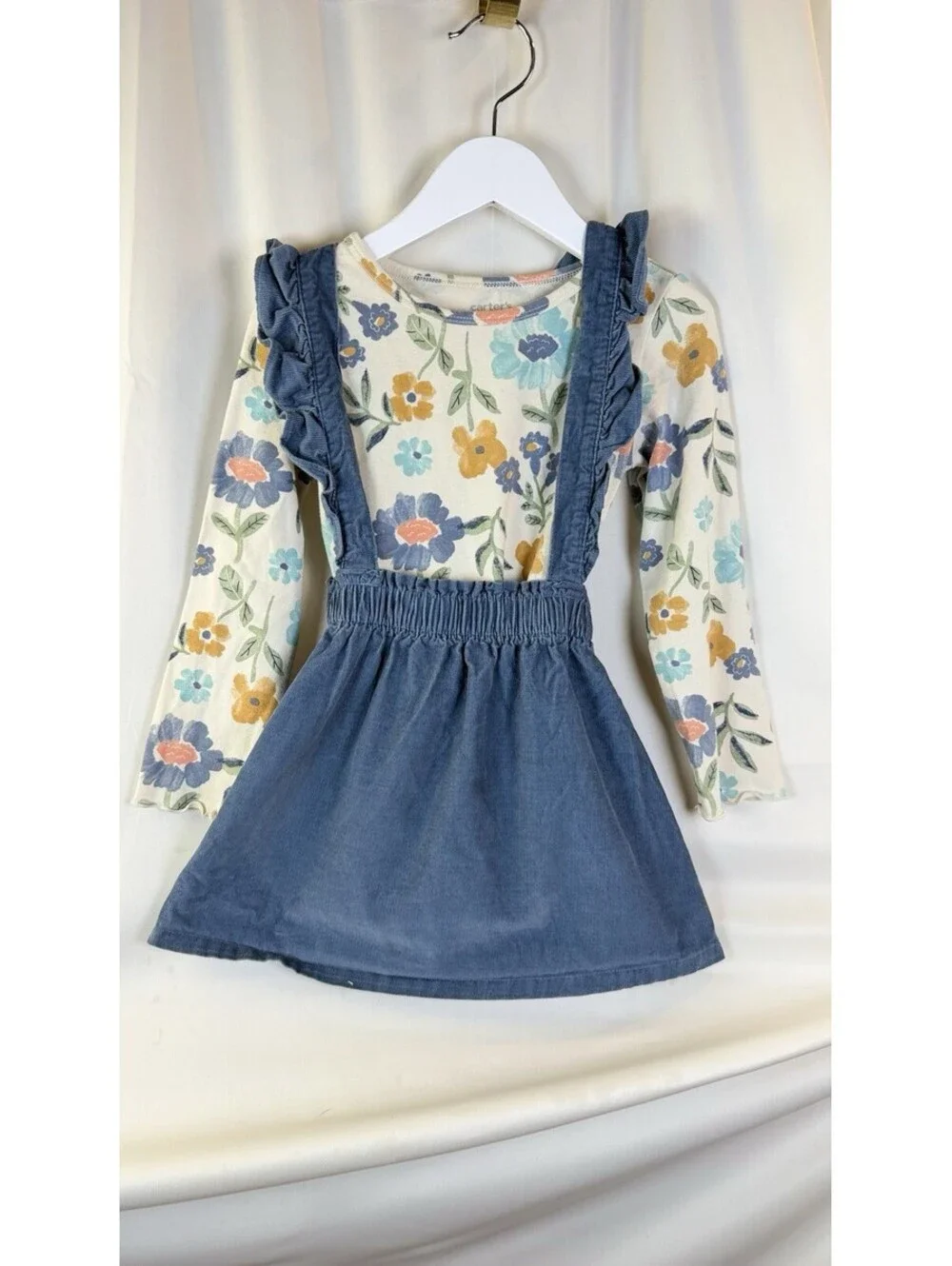 Carter's Toddler Girls Corduroy Jumper Long Sleeve Shirt Blue/floral Print 4T